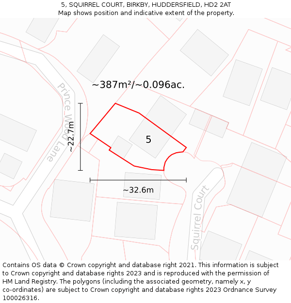 5, SQUIRREL COURT, BIRKBY, HUDDERSFIELD, HD2 2AT: Plot and title map