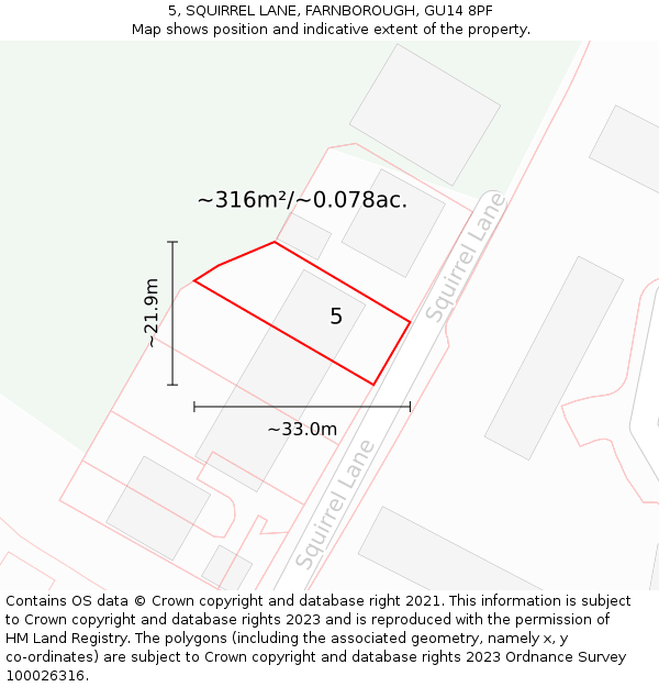 5, SQUIRREL LANE, FARNBOROUGH, GU14 8PF: Plot and title map