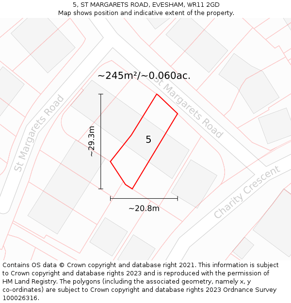5, ST MARGARETS ROAD, EVESHAM, WR11 2GD: Plot and title map