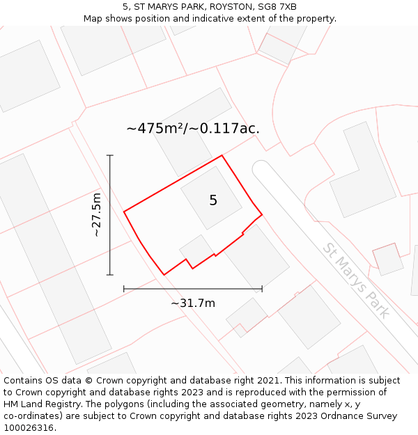 5, ST MARYS PARK, ROYSTON, SG8 7XB: Plot and title map