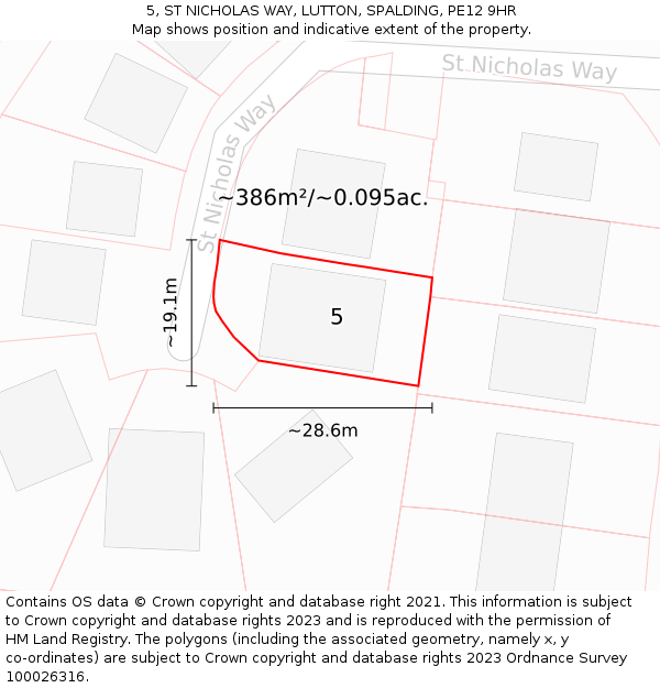 5, ST NICHOLAS WAY, LUTTON, SPALDING, PE12 9HR: Plot and title map