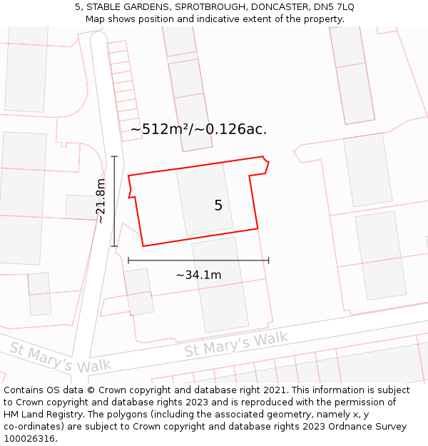 5, STABLE GARDENS, SPROTBROUGH, DONCASTER, DN5 7LQ: Plot and title map
