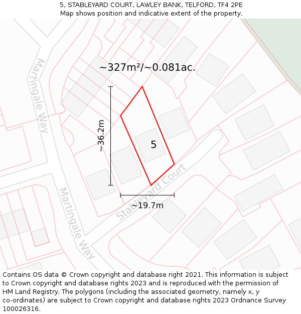 5, STABLEYARD COURT, LAWLEY BANK, TELFORD, TF4 2PE: Plot and title map