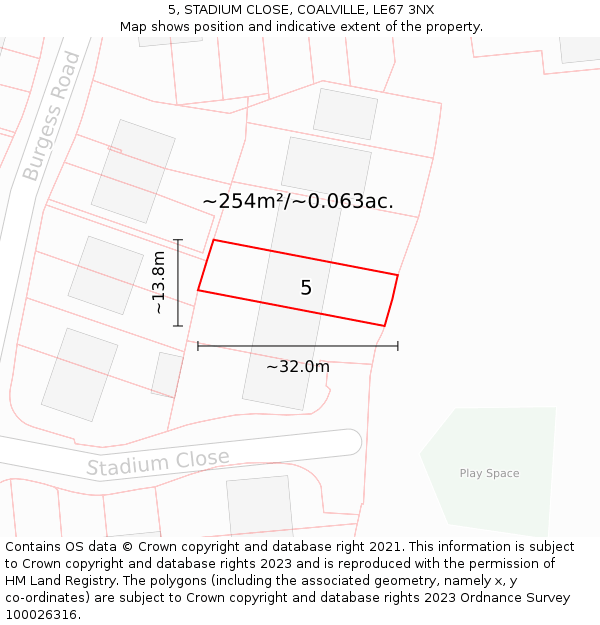 5, STADIUM CLOSE, COALVILLE, LE67 3NX: Plot and title map