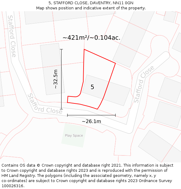 5, STAFFORD CLOSE, DAVENTRY, NN11 0GN: Plot and title map