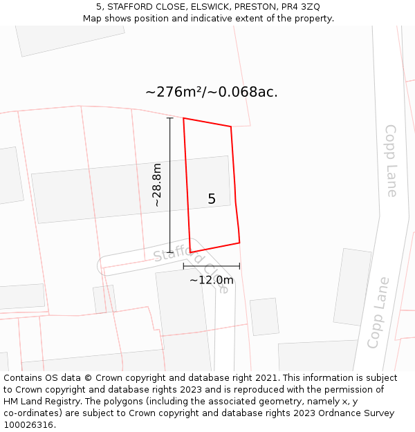 5, STAFFORD CLOSE, ELSWICK, PRESTON, PR4 3ZQ: Plot and title map