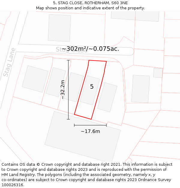 5, STAG CLOSE, ROTHERHAM, S60 3NE: Plot and title map