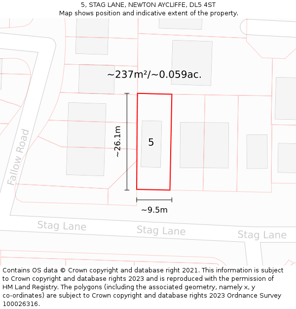 5, STAG LANE, NEWTON AYCLIFFE, DL5 4ST: Plot and title map