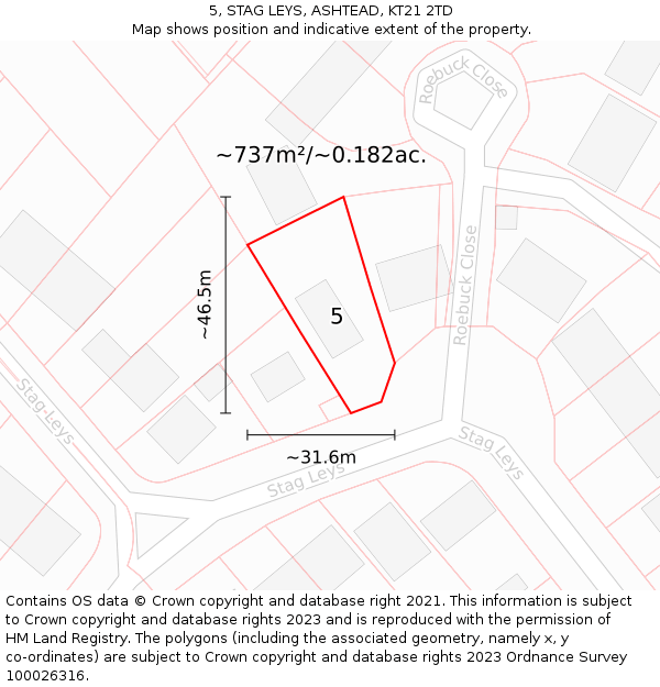 5, STAG LEYS, ASHTEAD, KT21 2TD: Plot and title map