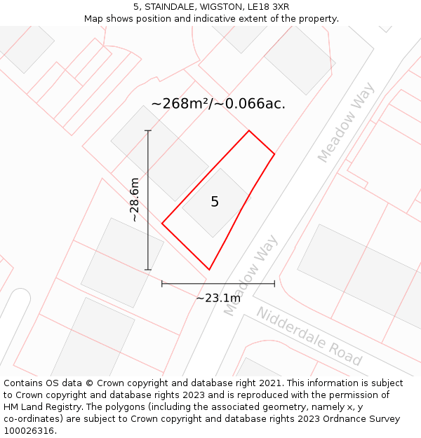 5, STAINDALE, WIGSTON, LE18 3XR: Plot and title map
