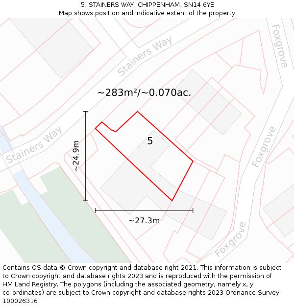 5, STAINERS WAY, CHIPPENHAM, SN14 6YE: Plot and title map