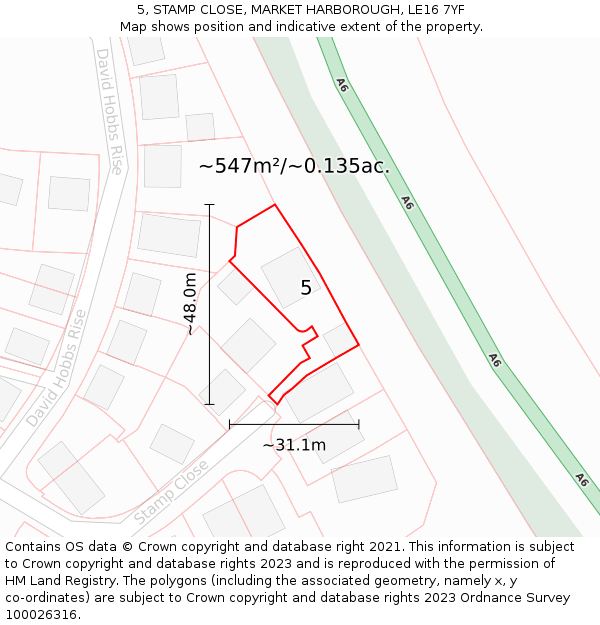 5, STAMP CLOSE, MARKET HARBOROUGH, LE16 7YF: Plot and title map