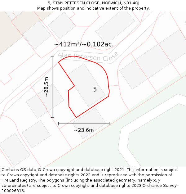 5, STAN PETERSEN CLOSE, NORWICH, NR1 4QJ: Plot and title map