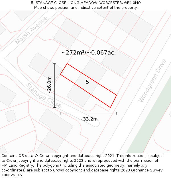 5, STANAGE CLOSE, LONG MEADOW, WORCESTER, WR4 0HQ: Plot and title map