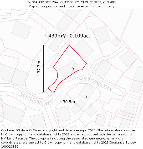 5, STANBRIDGE WAY, QUEDGELEY, GLOUCESTER, GL2 4RE: Plot and title map