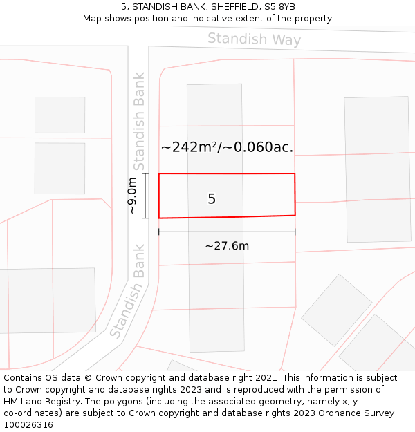 5, STANDISH BANK, SHEFFIELD, S5 8YB: Plot and title map
