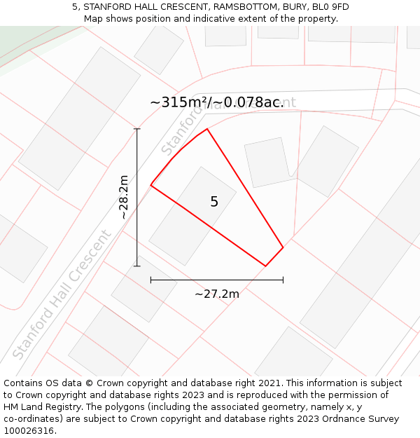 5, STANFORD HALL CRESCENT, RAMSBOTTOM, BURY, BL0 9FD: Plot and title map