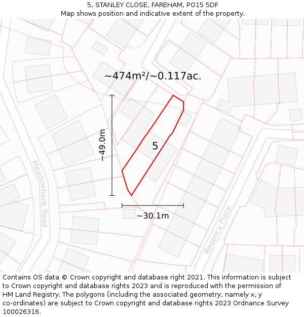 5, STANLEY CLOSE, FAREHAM, PO15 5DF: Plot and title map