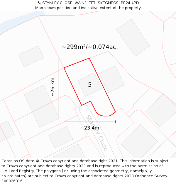 5, STANLEY CLOSE, WAINFLEET, SKEGNESS, PE24 4PD: Plot and title map