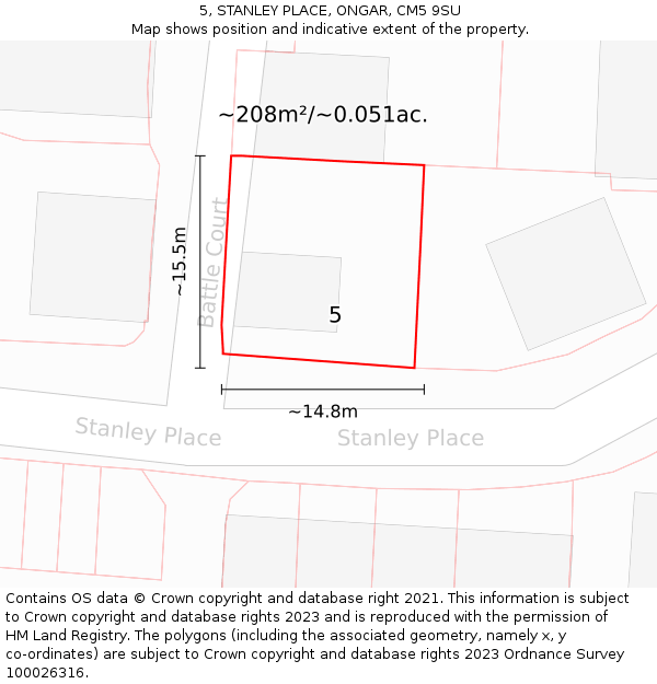 5, STANLEY PLACE, ONGAR, CM5 9SU: Plot and title map