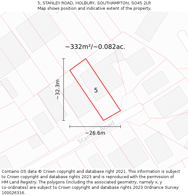 5, STANLEY ROAD, HOLBURY, SOUTHAMPTON, SO45 2LR: Plot and title map