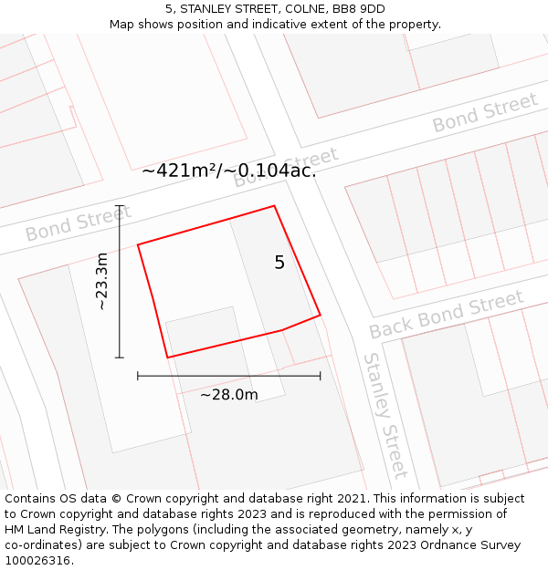 5, STANLEY STREET, COLNE, BB8 9DD: Plot and title map