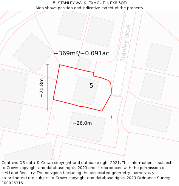 5, STANLEY WALK, EXMOUTH, EX8 5QD: Plot and title map