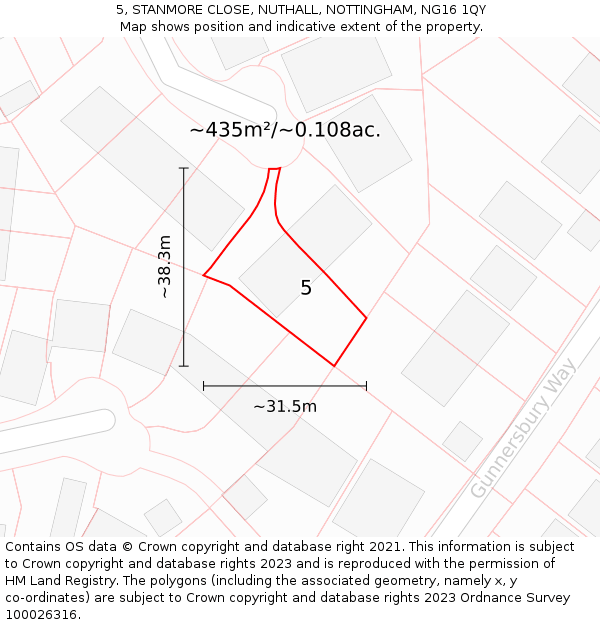 5, STANMORE CLOSE, NUTHALL, NOTTINGHAM, NG16 1QY: Plot and title map