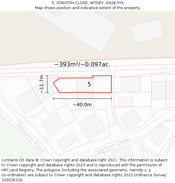 5, STANTON CLOSE, WITNEY, OX28 5YX: Plot and title map