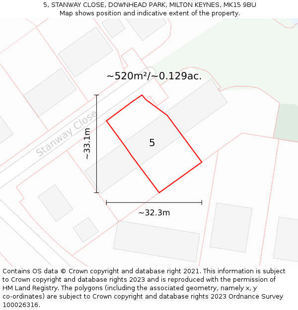 5, STANWAY CLOSE, DOWNHEAD PARK, MILTON KEYNES, MK15 9BU: Plot and title map