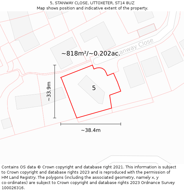 5, STANWAY CLOSE, UTTOXETER, ST14 8UZ: Plot and title map