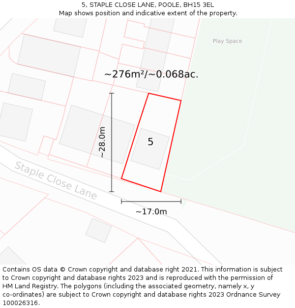 5, STAPLE CLOSE LANE, POOLE, BH15 3EL: Plot and title map