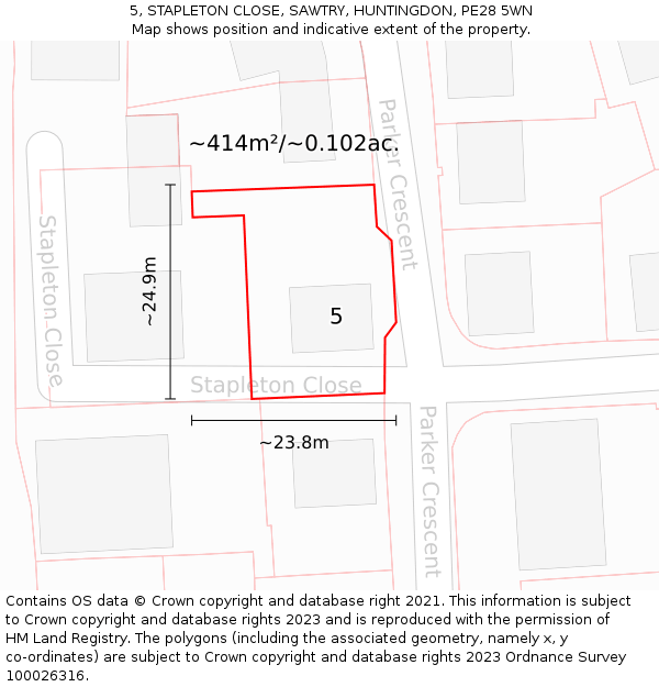5, STAPLETON CLOSE, SAWTRY, HUNTINGDON, PE28 5WN: Plot and title map
