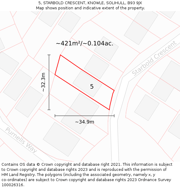 5, STARBOLD CRESCENT, KNOWLE, SOLIHULL, B93 9JX: Plot and title map