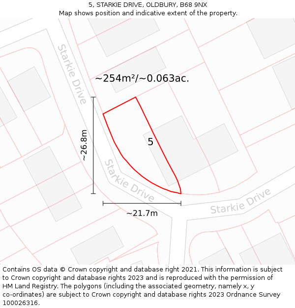 5, STARKIE DRIVE, OLDBURY, B68 9NX: Plot and title map