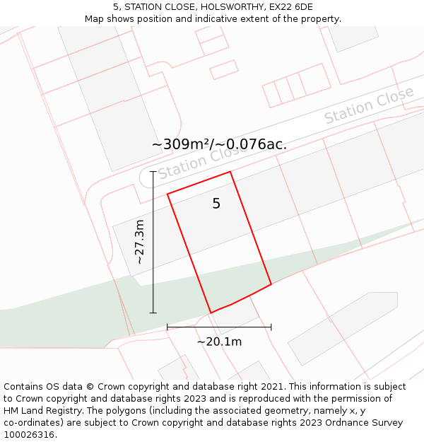 5, STATION CLOSE, HOLSWORTHY, EX22 6DE: Plot and title map