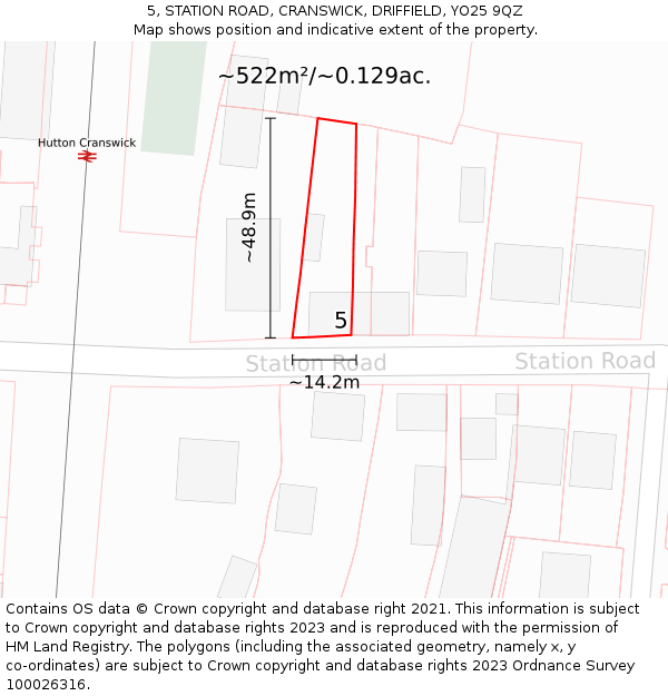 5, STATION ROAD, CRANSWICK, DRIFFIELD, YO25 9QZ: Plot and title map