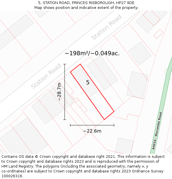 5, STATION ROAD, PRINCES RISBOROUGH, HP27 9DE: Plot and title map
