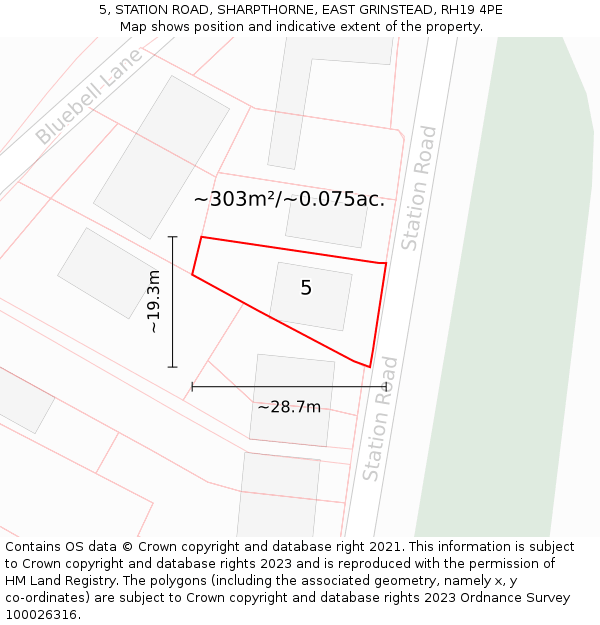 5, STATION ROAD, SHARPTHORNE, EAST GRINSTEAD, RH19 4PE: Plot and title map