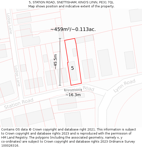 5, STATION ROAD, SNETTISHAM, KING'S LYNN, PE31 7QL: Plot and title map