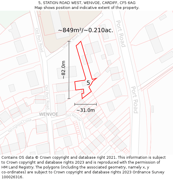 5, STATION ROAD WEST, WENVOE, CARDIFF, CF5 6AG: Plot and title map