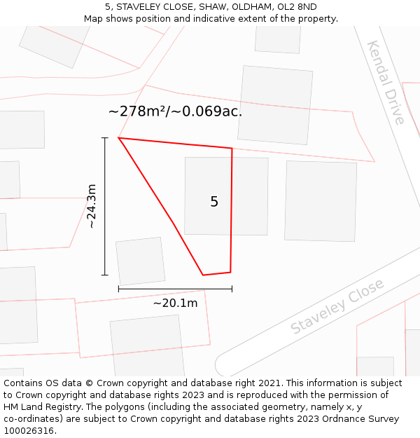5, STAVELEY CLOSE, SHAW, OLDHAM, OL2 8ND: Plot and title map