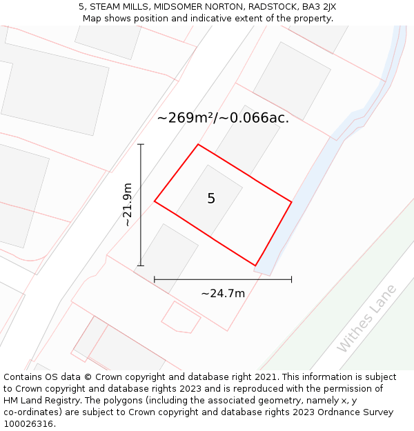 5, STEAM MILLS, MIDSOMER NORTON, RADSTOCK, BA3 2JX: Plot and title map