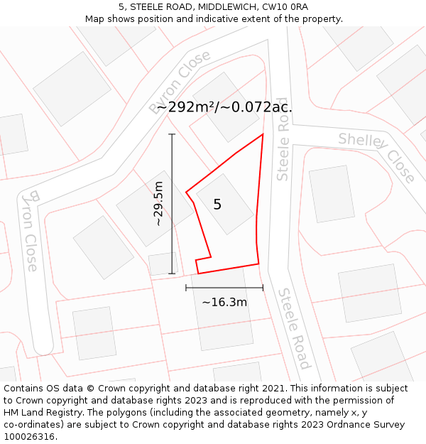 5, STEELE ROAD, MIDDLEWICH, CW10 0RA: Plot and title map
