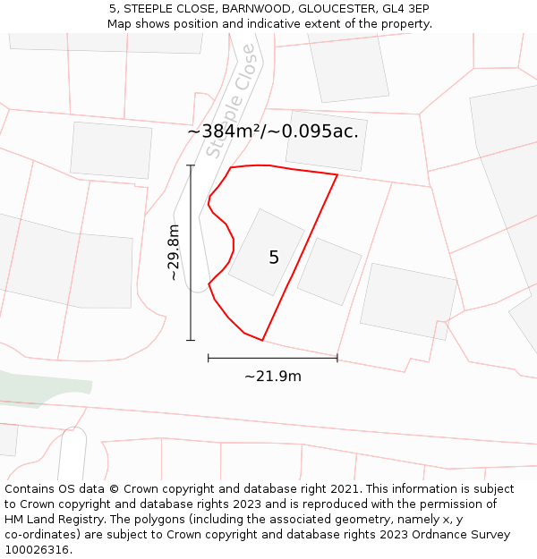 5, STEEPLE CLOSE, BARNWOOD, GLOUCESTER, GL4 3EP: Plot and title map