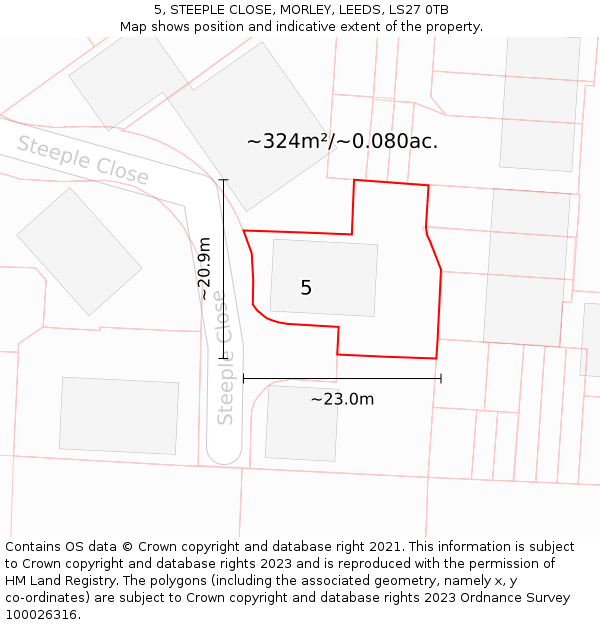 5, STEEPLE CLOSE, MORLEY, LEEDS, LS27 0TB: Plot and title map
