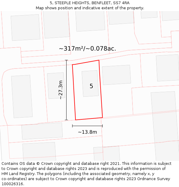 5, STEEPLE HEIGHTS, BENFLEET, SS7 4RA: Plot and title map