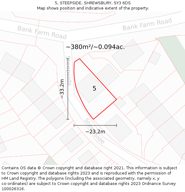 5, STEEPSIDE, SHREWSBURY, SY3 6DS: Plot and title map