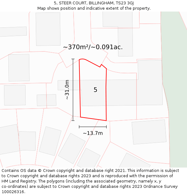5, STEER COURT, BILLINGHAM, TS23 3GJ: Plot and title map
