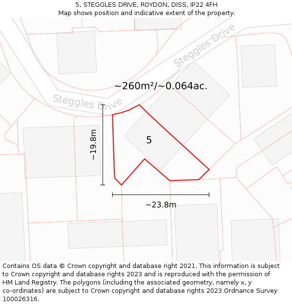 5, STEGGLES DRIVE, ROYDON, DISS, IP22 4FH: Plot and title map